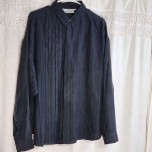 Austin Kane Vintage Black Silk Button-Up Shirt Men’s M-L Pleated Hidden Placket